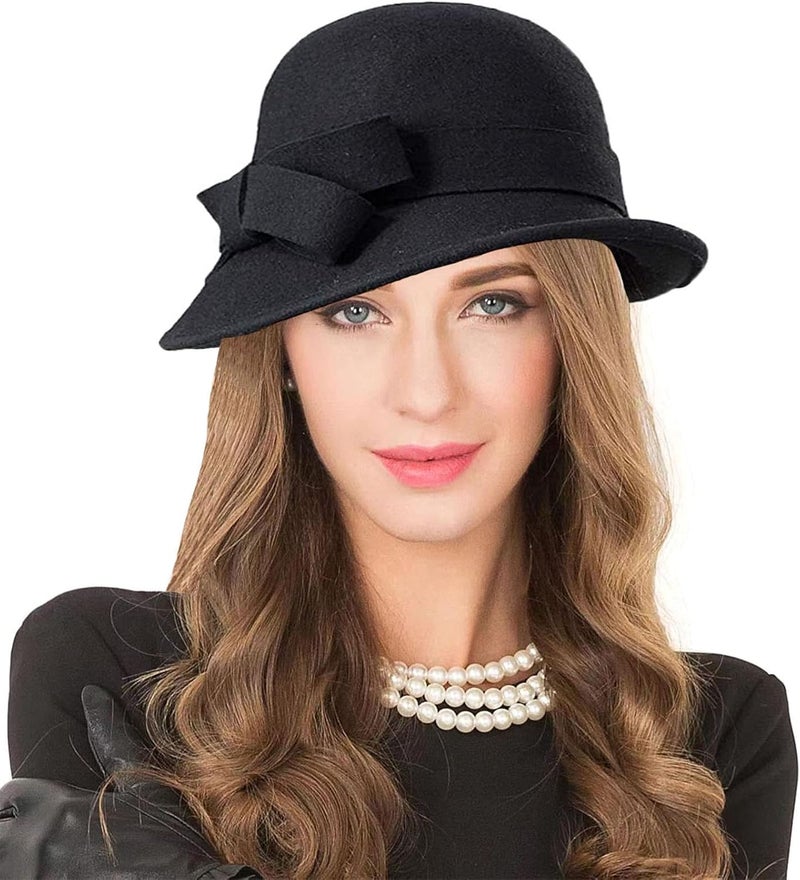 ORIDOOR Women Vintage Wool Felt Flowers Bucket Cloche Bowler Hat Church Wedding Dress Fascinator Hat Winter Felt Fedoras - Image 4